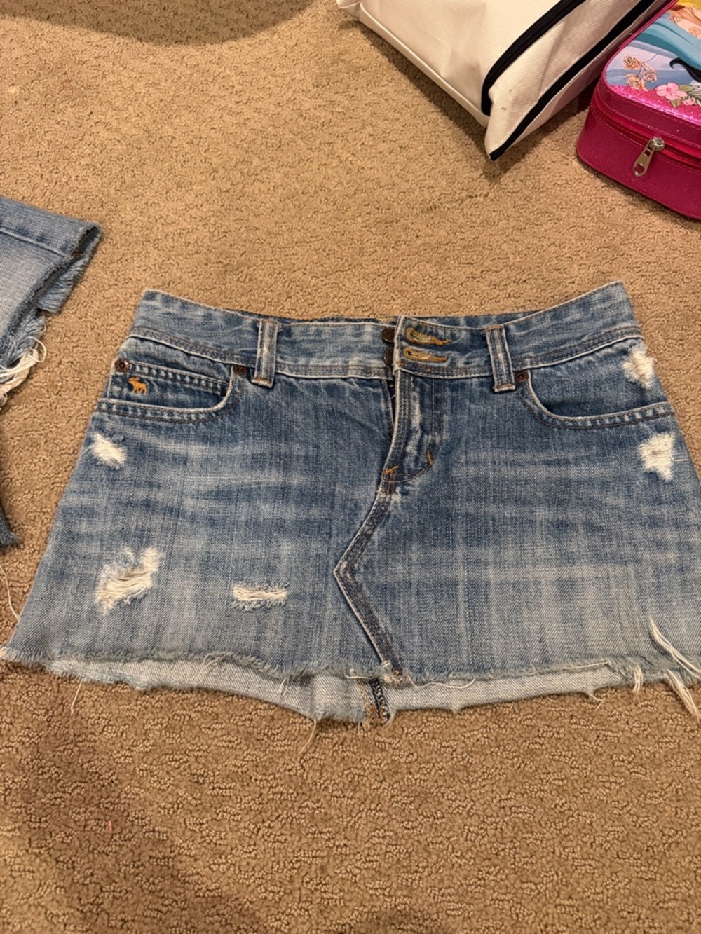 Abercrombie and Fitch old school Distressed Light Blue Denim Mini Skirt